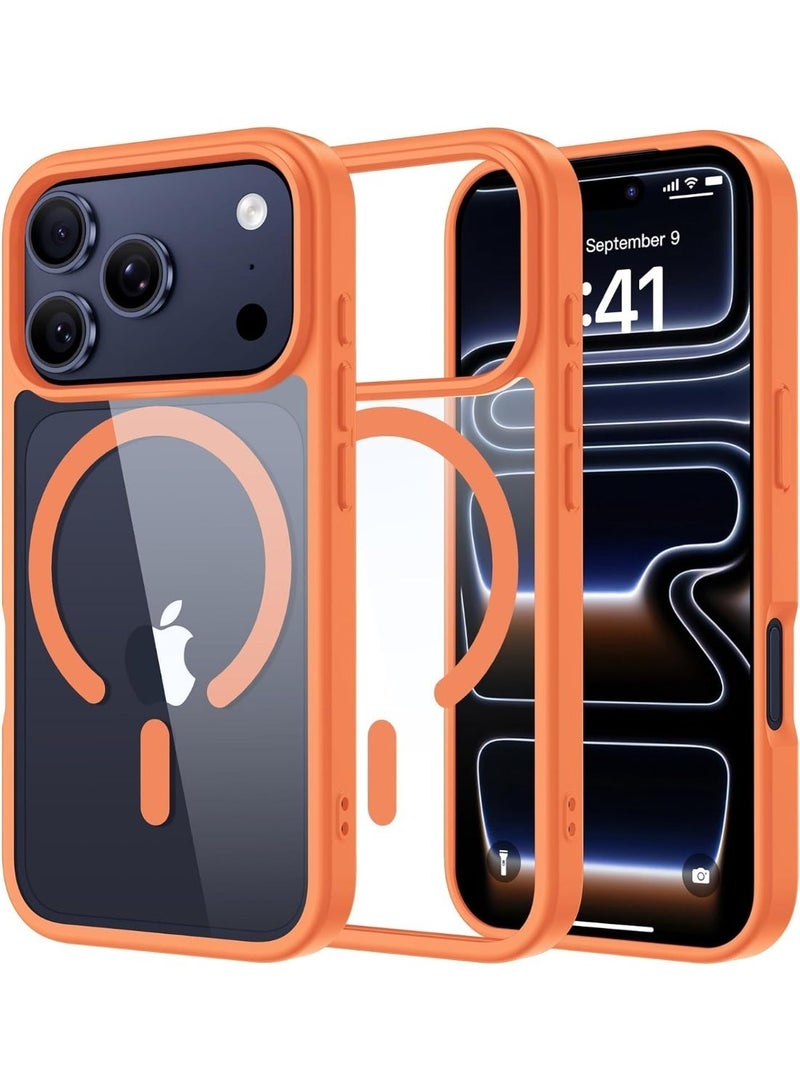 Magnetic Case for iPhone 17 Pro Max Compatible with MagSafe, Shockproof Phone Bumper Cover, Solid Color Matte TPU Frame, Anti-Scratch Clear Back (Orange) - Image 1